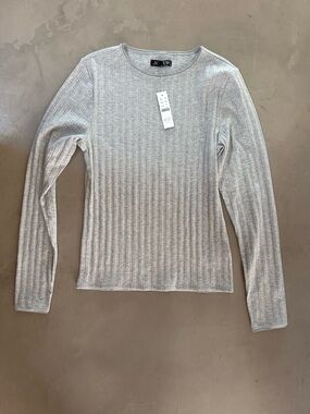 NWT J. Crew Light Gray Ribbed Long-Sleeve Crewneck Top